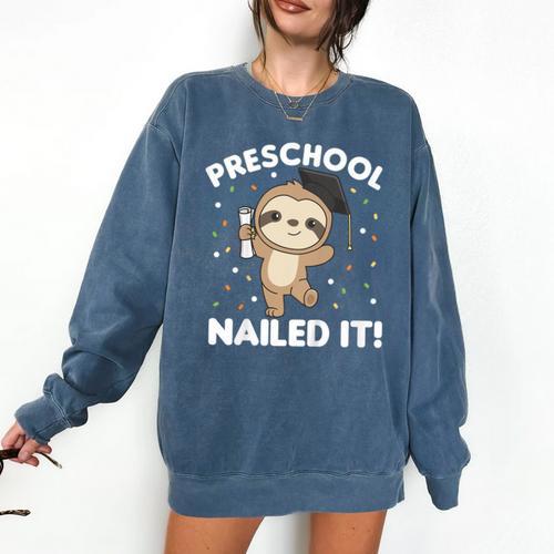 Kids Kids Preschool Nailed It Sloth Graduation Comfort Colors Sweatshirt - Best Gift Smart