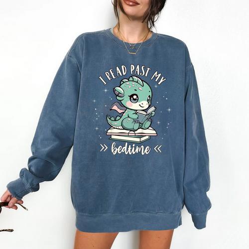 Kids I Read Past My Bedtime Cute Book Dragon Pajama Comfort Colors Sweatshirt - Bookorys AU
