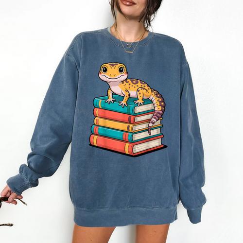 Leopard Gecko Book Lover Reading Comfort Colors Sweatshirt - Bookorys DE