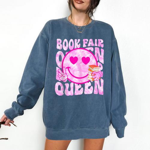 Library Book Fair Queen Vibe Groovy Tie Dye School Reading Comfort Colors Sweatshirt - Bookorys