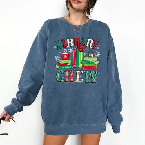 Library Crew Book Lovers Reader Teacher Librarian Christmas Comfort Colors Sweatshirt - Bookorys