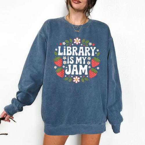 Library Is My Jam Librarian Book Lover Strawberry Comfort Colors Sweatshirt - Bookorys CA