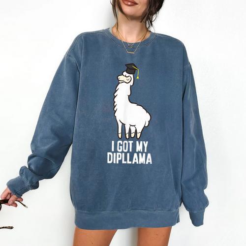 LLama Graduation I Got My Dipllama Cute Llama Comfort Colors Sweatshirt - Best Gift Smart