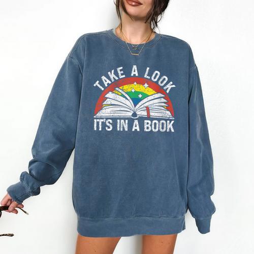 Take a Look It's In a Book Reading Vintage Retro Rainbow Comfort Colors Sweatshirt - Bookorys