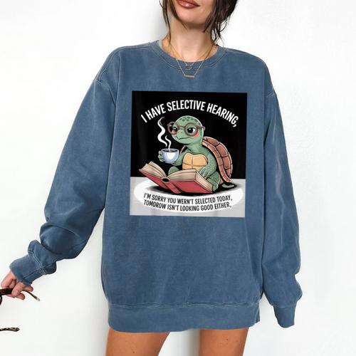 I Love Turtles Sea I Have Selective Hearing Coffee And Book Comfort Colors Sweatshirt - Bookorys