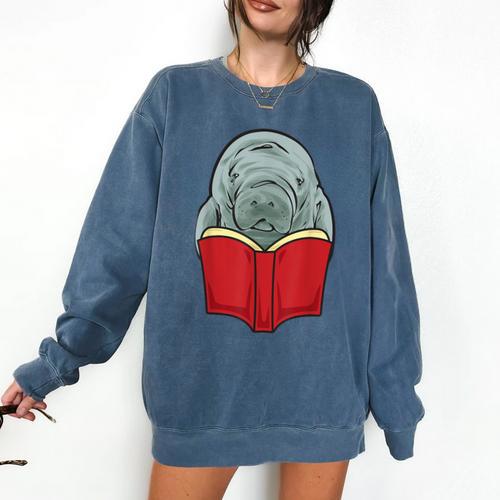 Manatee Reading Books Sea Animal Manatee Comfort Colors Sweatshirt - Bookorys