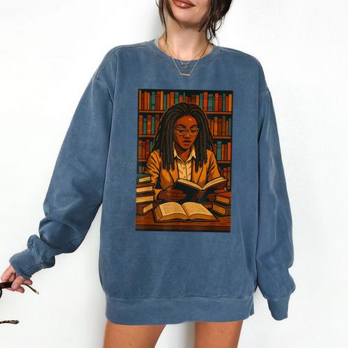 Melanin Girl Locs Book Lover Librarian Teacher Student Comfort Colors Sweatshirt - Bookorys DE