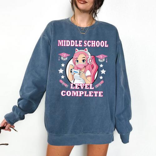 Middle School Level Complete Gaming Graduation Anime Girl Comfort Colors Sweatshirt - Best Gift Smart