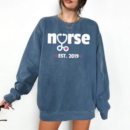 New Nurse Est 2019 Nursing School Graduation Comfort Colors Sweatshirt - Best Gift Smart