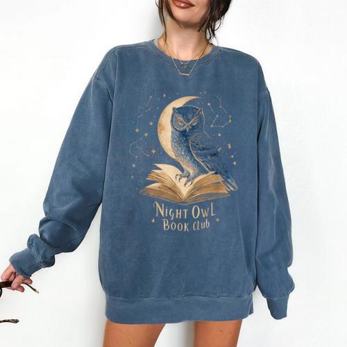 Night Owl Book Club Crescent Moon Late Night Reading Comfort Colors Sweatshirt - Bookorys