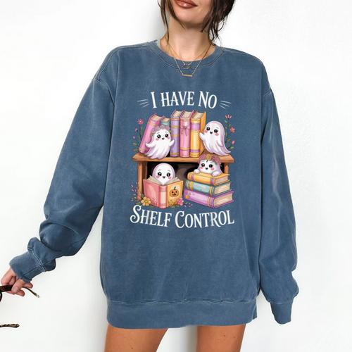 I Have No Shelf Control Ghost Reading Books Pun Comfort Colors Sweatshirt - Bookorys