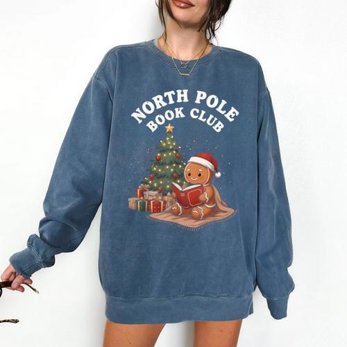 North Pole Book Club Gingerbread Christmas Reading Comfort Colors Sweatshirt - Bookorys CA