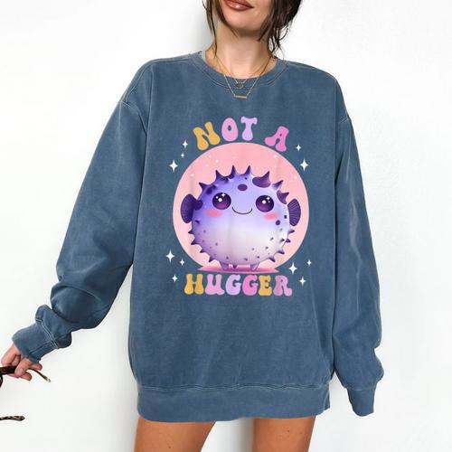 Not a Hugger Cute Pufferfish Autism Awareness Introverts Comfort Colors Sweatshirt - Raresse