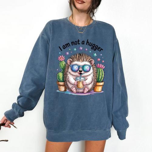 I Am Not a Hugger Introvert Hedgehog With Cactus Comfort Colors Sweatshirt - Raresse