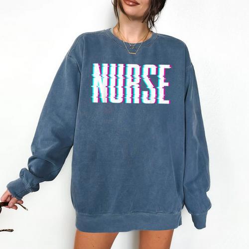 Nurse Glitch Aesthetic Graduation Nurse Glitch Graphic Art Comfort Colors Sweatshirt - Best Gift Smart