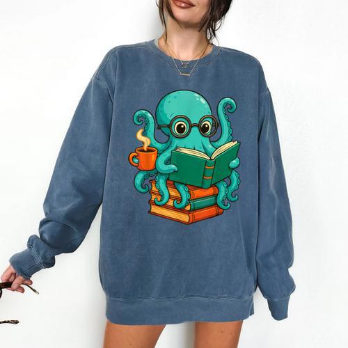 Octopus Reading Book Reading Bookworm Reader Comfort Colors Sweatshirt - Bookorys CA