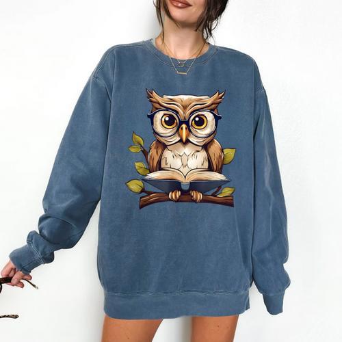Owl Reading A Book Perched On A Branch Bookworm Comfort Colors Sweatshirt - Bookorys DE