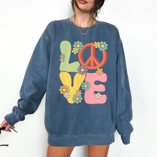 Peace Sign Love Groovy Vibes Costume Nostalgia 1980s Fashion Comfort Colors Sweatshirt - Figerry