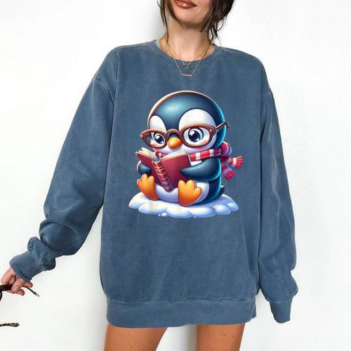Penguin Reading a Book Animal Comfort Colors Sweatshirt - Bookorys UK