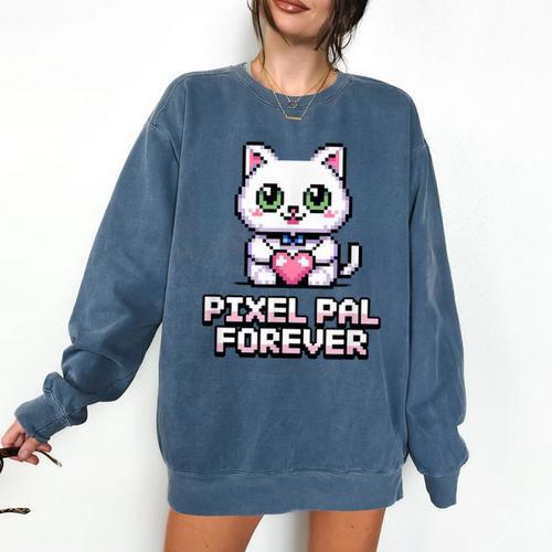 Pixel Art Pet Cat Y2K Retro Vintage Digital Nostalgia Tech Comfort Colors Sweatshirt - Figerry