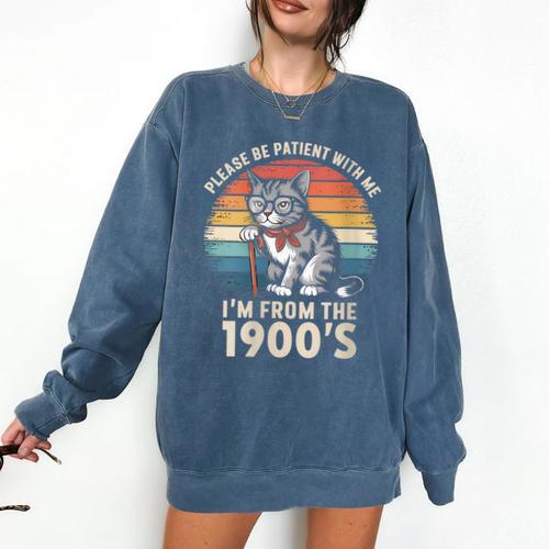 Please Be Patient With Me I'm From The 1900s Cat Comfort Colors Sweatshirt - Figerry