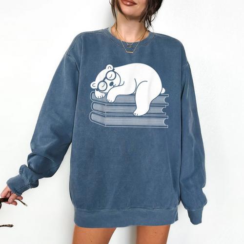 Polar Bear Reading Book Pajama Sleep Comfort Colors Sweatshirt - Bookorys DE