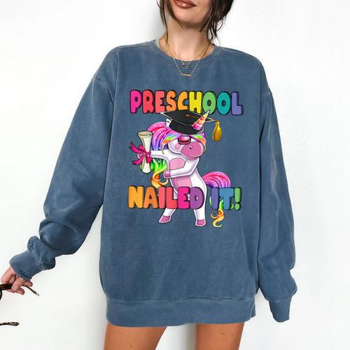 Preschool Nailed It Flossing Unicorn Graduation Shirt Comfort Colors Sweatshirt - Best Gift Smart