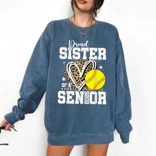 Proud Sister Of A 2026 Senior Softball Graduation Leopard Comfort Colors Sweatshirt - Best Gift Smart