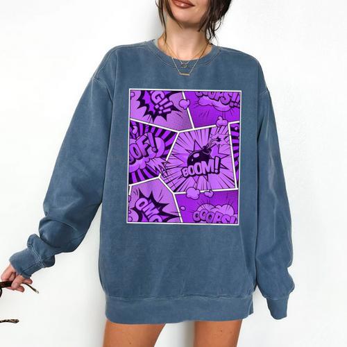 Purple Comic Book Purple Color Graphic Comfort Colors Sweatshirt - Bookorys DE