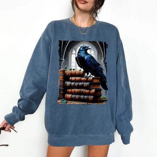 Raven On A Stack Of Books Wisdom Of Odin Comfort Colors Sweatshirt - Bookorys