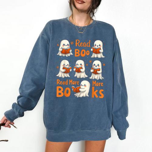 Read Boo KS Read More Bo KS Cute Ghost Reading Book Comfort Colors Sweatshirt - Bookorys CA