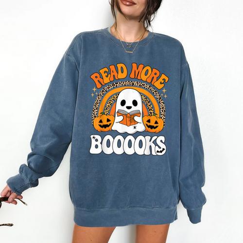 Read More Books Booooks Ghost Pumpkin Cute Teacher Halloween Comfort Colors Sweatshirt - Bookorys DE