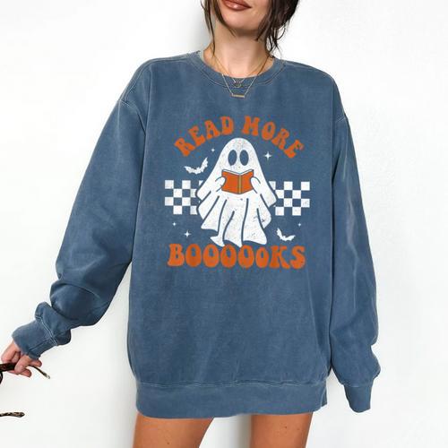 Read More Books Cute Ghost Reading Book Teacher Halloween Comfort Colors Sweatshirt - Bookorys
