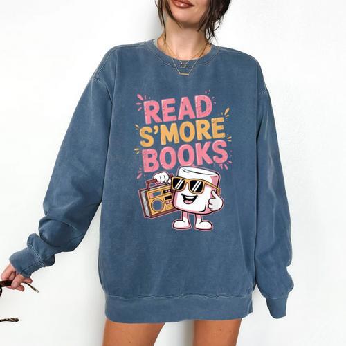 Read S'More Books Camping Outdoors Travel Campfire Smores Comfort Colors Sweatshirt - Bookorys