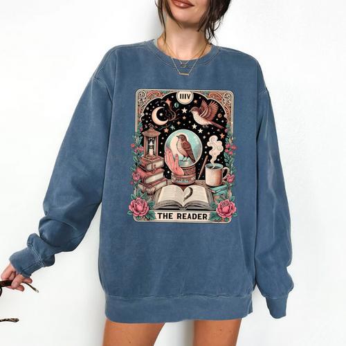 The Reader Tarot Card Shirt Bird Book Lover Bookworm Comfort Colors Sweatshirt - Bookorys