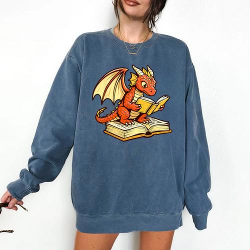 Reading Dragon Book Lover Bookworm Reader Comfort Colors Sweatshirt - Bookorys