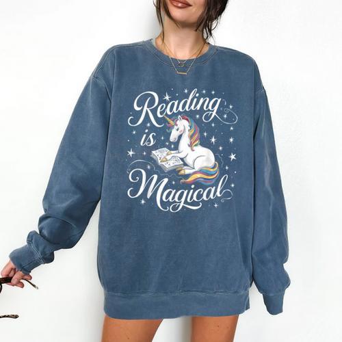 Reading Is Magical Unicorn Book Lover Fantasy Kids Comfort Colors Sweatshirt - Bookorys DE