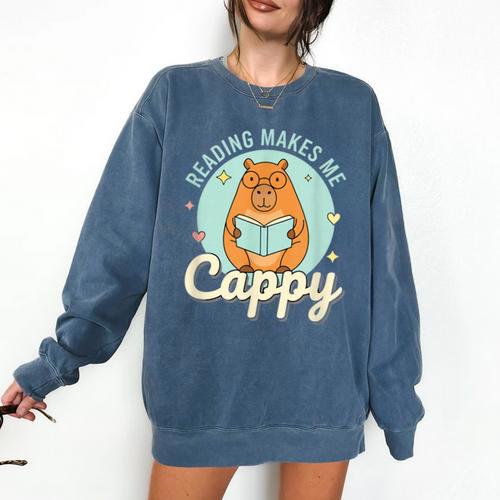 Reading Makes Me Cappy Bookworm Capybara Book Reading Comfort Colors Sweatshirt - Bookorys