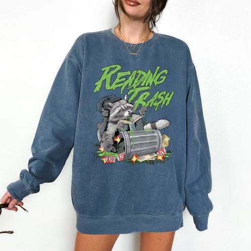 Reading Trash Racoon Bookworm Bookish Librarian Book Lover Comfort Colors Sweatshirt - Bookorys