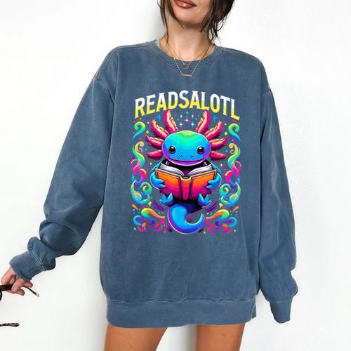 Readsalotl Axolotl Book Lovers Axolotls Comfort Colors Sweatshirt - Bookorys
