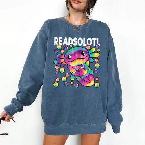 Readsolotl Cute Axolotl Book Lover Reading Women Girls Comfort Colors Sweatshirt - Bookorys DE