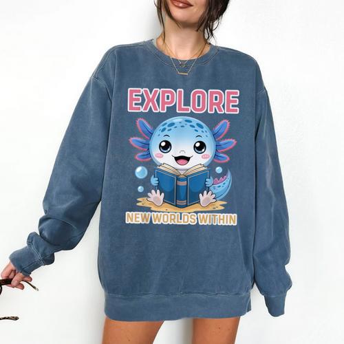 Readsolotl Kawaii Axolotl Book Lover Reading Comfort Colors Sweatshirt - Bookorys