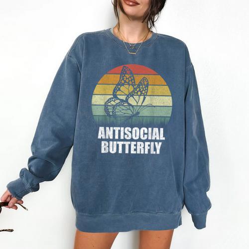 Retro Antisocial Butterfly Shirt For Introverts Comfort Colors Sweatshirt - Raresse