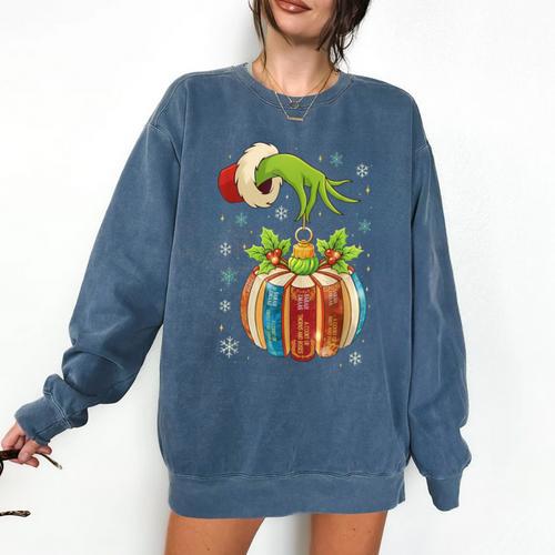 Retro Christmas Ornament Book Christmas Teacher Librarian Comfort Colors Sweatshirt - Bookorys