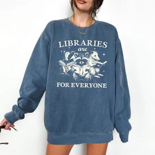 Retro Libraries Are For Everyone Racoon Reading Book Lover Comfort Colors Sweatshirt - Bookorys