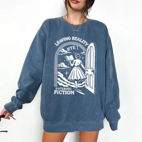 Retro Trendy Bookish Book Lover Reading Quotes Leaving Reality Entering Fiction -Adults Small Short Sleeve T-Shirt Comfort Colors Sweatshirt - Bookorys