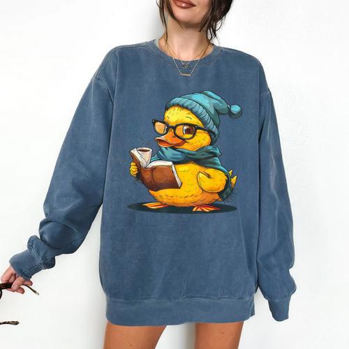 Rubber Duck Reading Book Rubber Duckie Reader Coffee Lover Comfort Colors Sweatshirt - Bookorys