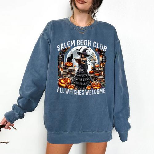 Salem Book Club Gothic Witch Vintage Halloween Art Comfort Colors Sweatshirt - Bookorys DE