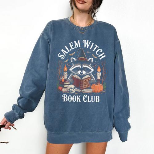 Salem Witch Book Club Raccoon Halloween Comfort Colors Sweatshirt - Bookorys UK