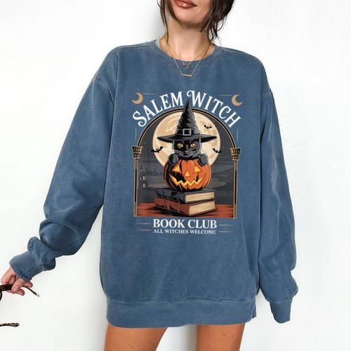 Salem Witch Book Club All Witches Welcome Halloween Reading Comfort Colors Sweatshirt - Bookorys